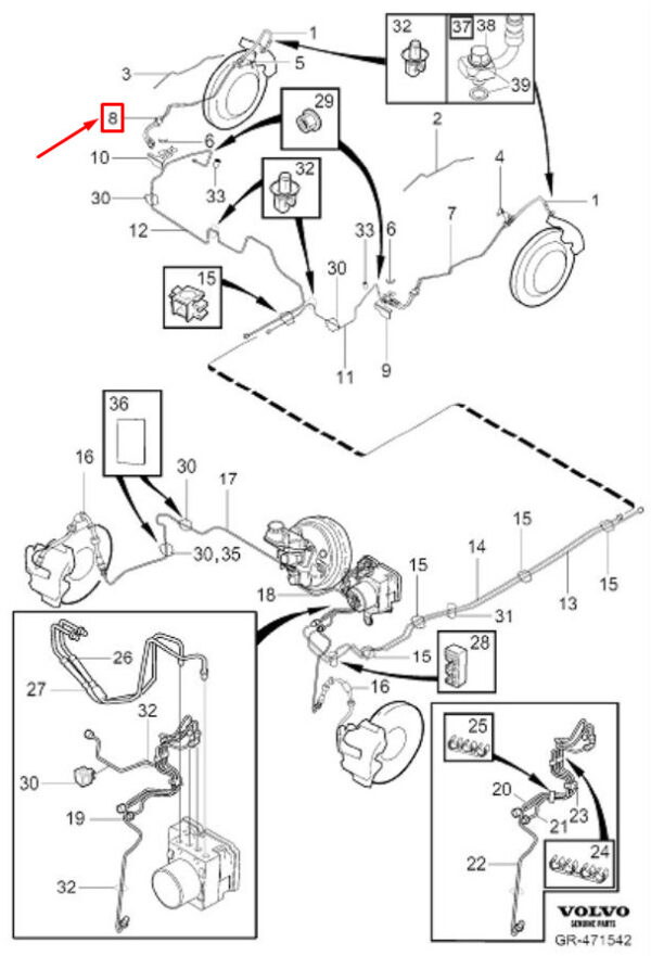 32246095 - Volvo XC60 rear axle right brake hose 32246095 NEW ORIGINAL
