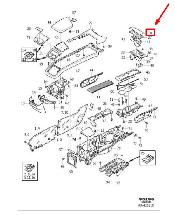 32275413 - VOLVO S90 MK2 TRANSMISSION TUNNEL CONSOLE COVER 32275413 NEW GENUINE