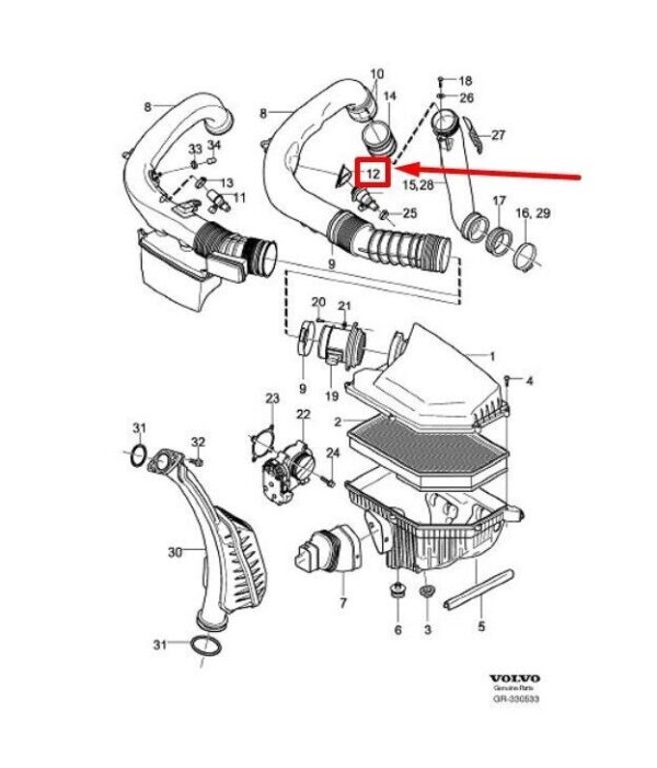 3507985 - Volvo S60 MK1 Original Engine Injector Air Supply Tube