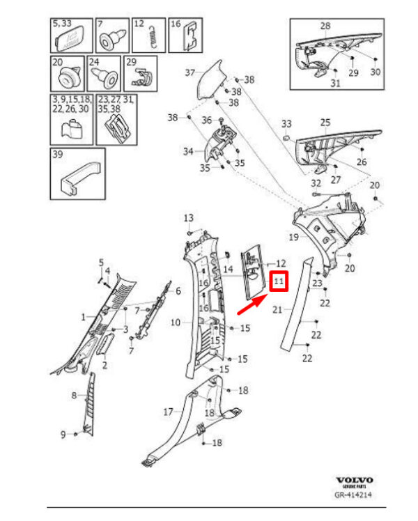 39835313 - VOLVO S90 MK2 FRONT LEFT SEAT BELT GUIDE 39835313 NEW GENUINE