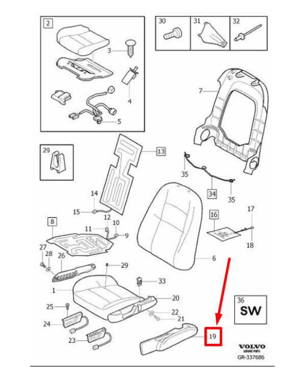 39876060 - VOLVO XC90 MK1 Front Left Side Seat Panel 39876060 NEW GENUINE