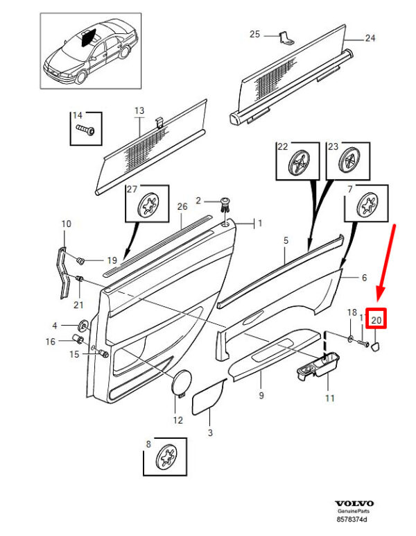 39973293 - VOLVO S80 MK1 FRONT RIGHT INTERIOR DOOR PANEL CAP 39973293 NEW GENUINE
