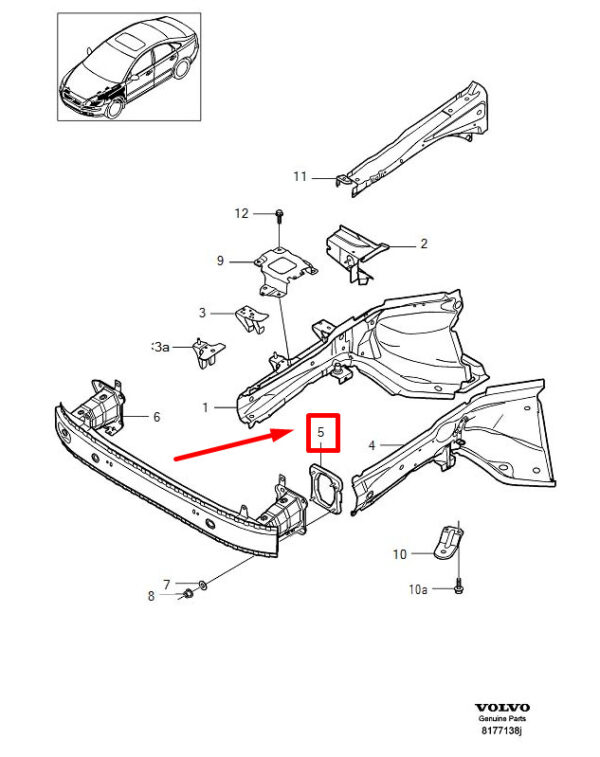 8678404 - Volvo C30 Fender Rail Mounting Plate Front Left 8678404 NEW REAL