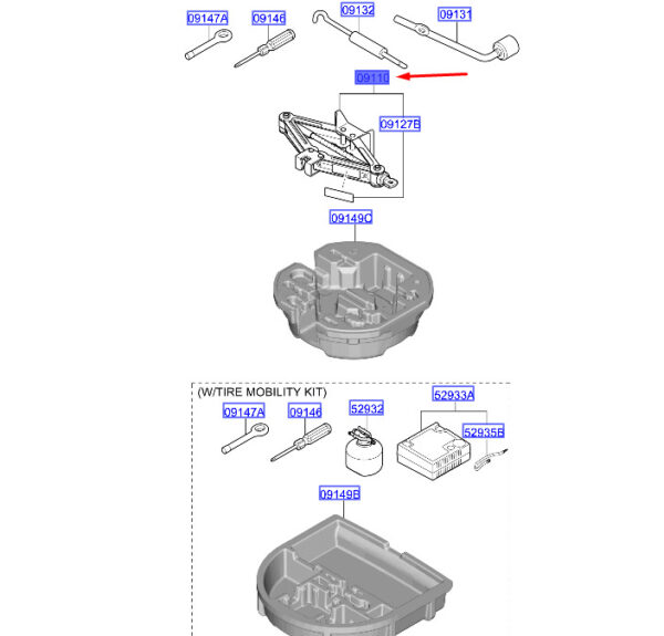 09110J9000 - Hyundai Kona MK1 jack 09110J9000, original