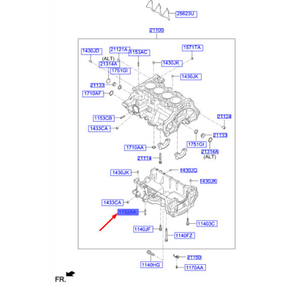 1151308226K - Hyundai Kona MK1 cylinder block bolt 1151308226K, original part