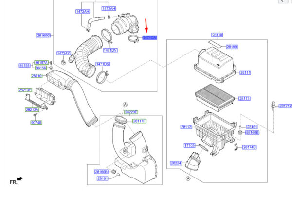 1471165006B - Hyundai Kona MK1 air hose clamp 1471165006B, original part