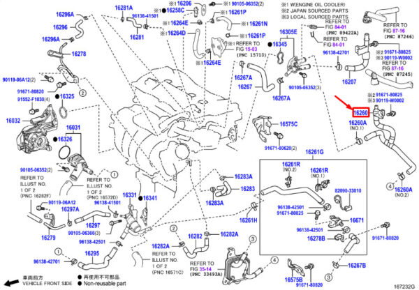 1626025010 - Toyota RAV 4V XA50 Engine Water Bypass Hose 1626025010, Original Part