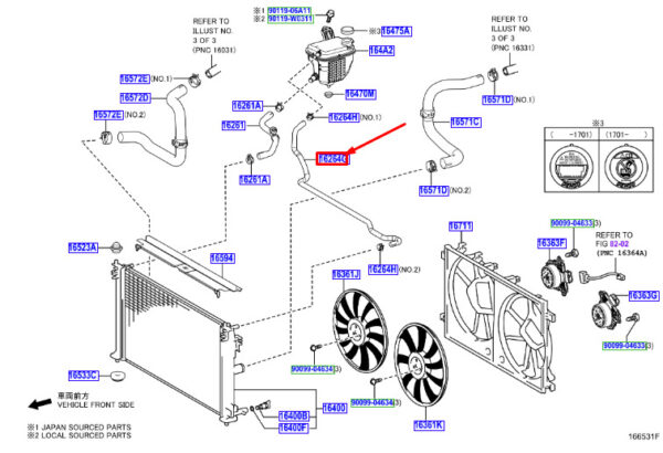 162670Y060 - Toyota C-HR MK1 Engine Water Bypass Hose 162670Y060, Original Part