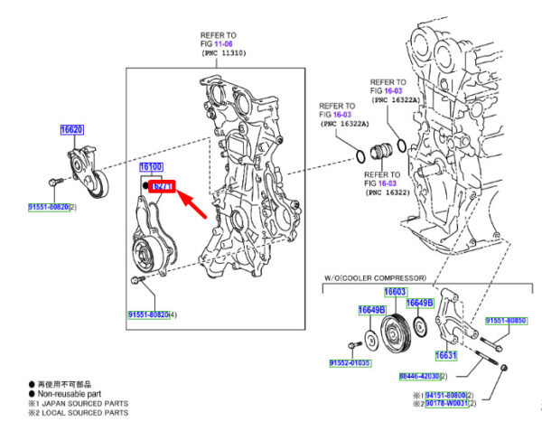 1627137020 - Gasket for engine water pump Toyota C-HR MK1 1627137020, original part