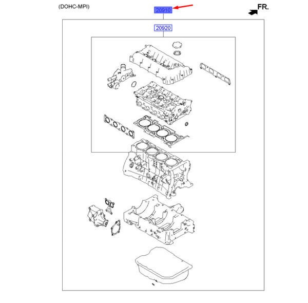 209102GU01 - Hyundai Santa Fe MK1 DM Engine Overhaul Gasket Set 209102GU01, NEW, ORIGINAL