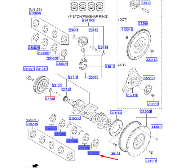 210202B000 - Hyundai i30 MK3 Crankshaft Bearing Pair Set 210202B000, NEW, ORIGINAL