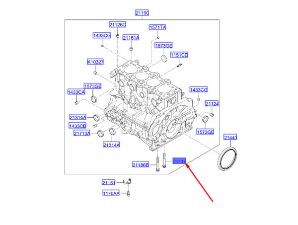 211142A000 - Hyundai i30 MK3 cylinder block bearing lid screw 211142A000, original