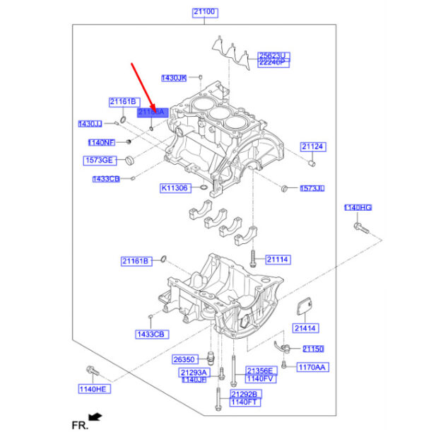 2113404000 - Hyundai Kona MK1 Cylinder Block Gasket 2113404000, New Original