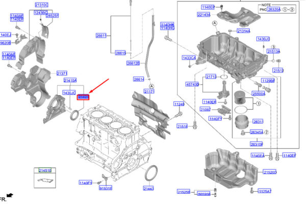 213612U000 - Hyundai Tucson NX4 MK4 Oil Gasket for Front Cover 213612U000, Original Part