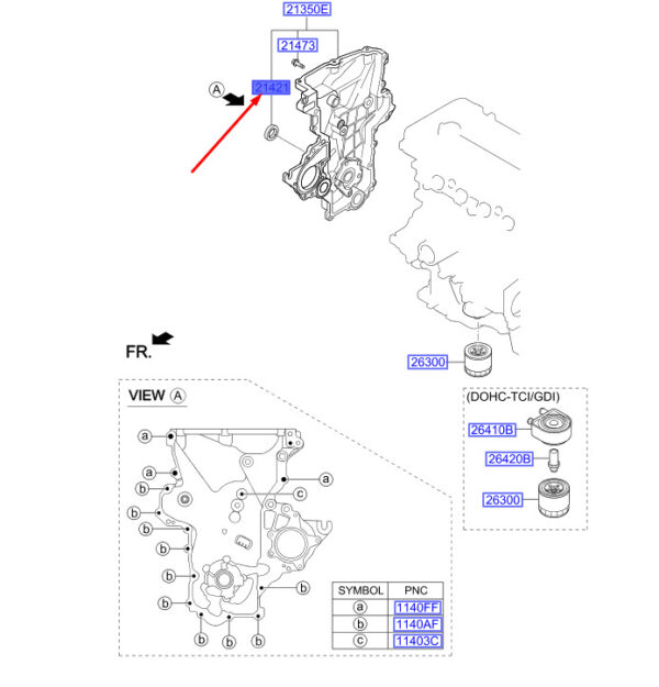 214212B020 - Hyundai i30 MK3 Oil Gasket for Control Chain Cover 214212B020, NEW, ORIGINAL