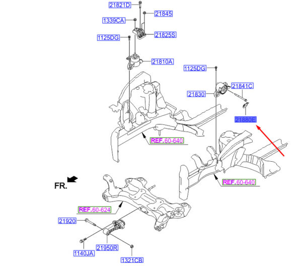 21950A5000 - Hyundai i30 MK3 Roll Bar Mount 21950A5000, Original Part