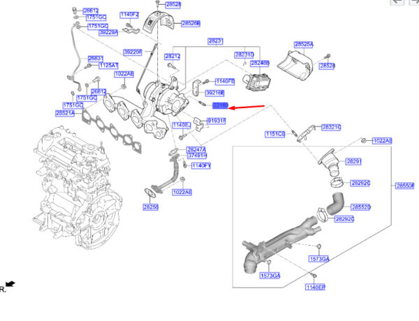 221602A001 - Hyundai Kona MK1 Turbocharger Bolt 221602A001, Original