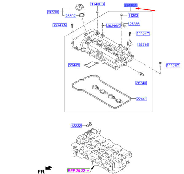 224102B610 - Hyundai i30 MK3 cylinder head hood 224102B610, original part