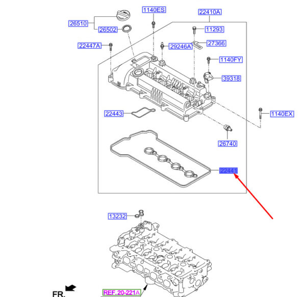 224412B800 - Hyundai i30 MK3 cylinder head cover seal 224412B800, new, original