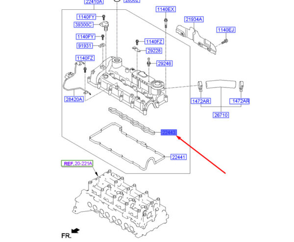 224432F000 - Hyundai Santa Fe MK3 DM cylinder head cover seal 224432F000, original part