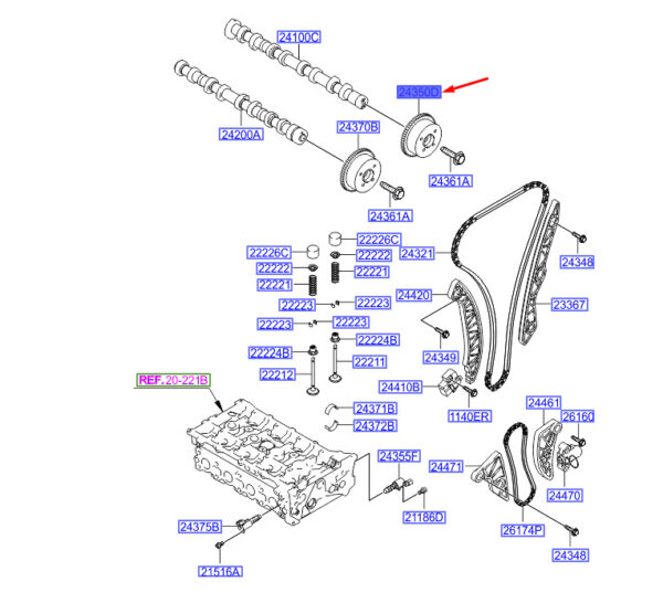 243502G750 - Hyundai Santa Fe MK3 DM Ansaugstutzen CVVT Baugruppe 243502G750 NEU ORIGINAL