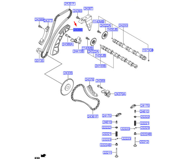 243862A000 - Hyundai i30 MK3 Control Chain Lever 243862A000, NEW, ORIGINAL