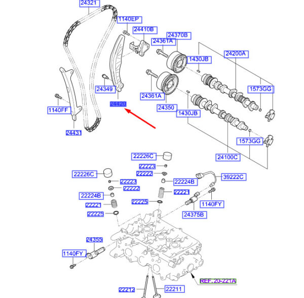 2442004070 - Hyundai Kona MK1 Control Chain Clamp Arm 2442004070 NEW ORIGINAL