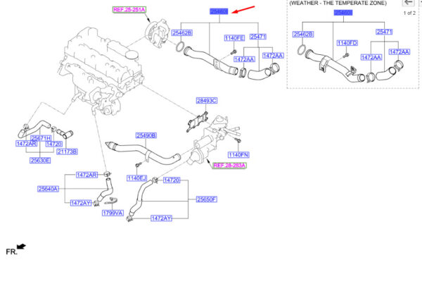 254602F700 - Hyundai Santa Fe MK3 DM Einlasswasserrohrbaugruppe 254602F700, NEU, ORIGINAL