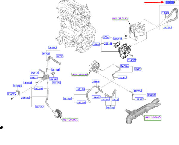 254702U000 - Hyundai Kona MK1 EGR Cooler Inlet Hose 254702U000, Original Part