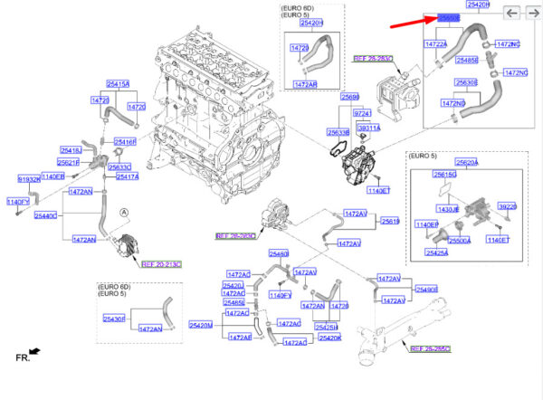 254722U700 - Hyundai Tucson NX4 MK4 EGR Cooler Inlet Hose 254722U700, Original Part