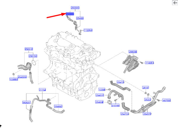 254822M810 - Hyundai Tucson NX4 MK4 Wasserventilatorschlauch Baugruppe 254822M810 NEU