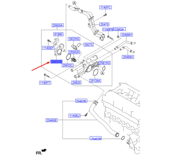 256302G700 - Hyundai Santa Fe MK3 DM Coolant Inlet Connector 256302G700 NEW ORIGINAL