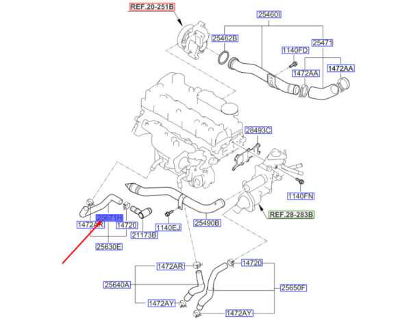 256312F000 - KIA SPORTAGE QL MK4 EGR Cooler Hose Assy 256312F000 NEW GENUINE