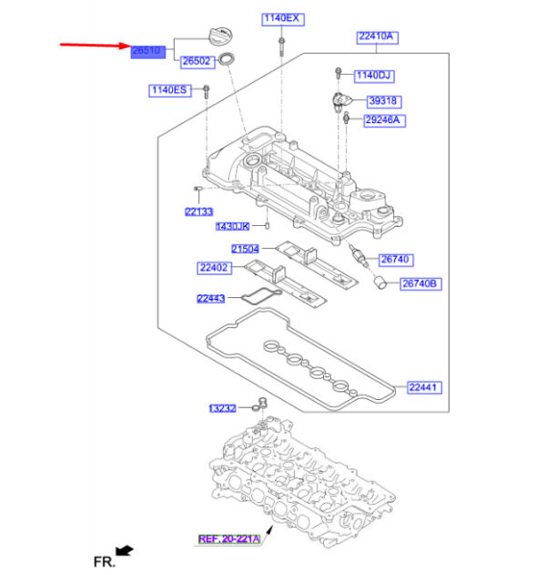 2651026600 - Hyundai Kona MK1 oil filler lid 2651026600, original part