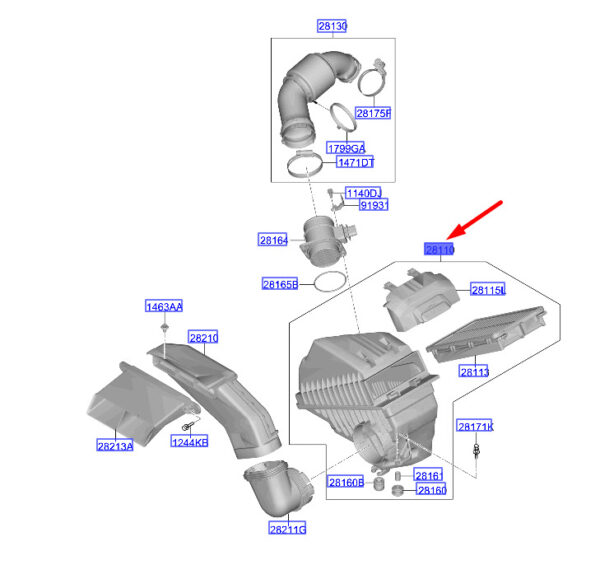 28110N9700 - Hyundai Tucson NX4 MK4 Luftfilterkastenreiniger Baugruppe 28110N9700 NEU