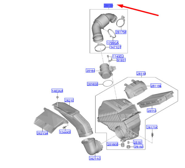 28130N9700 - Hyundai Tucson NX4 MK4 Air Intake Tube 28130N9700, Original Part