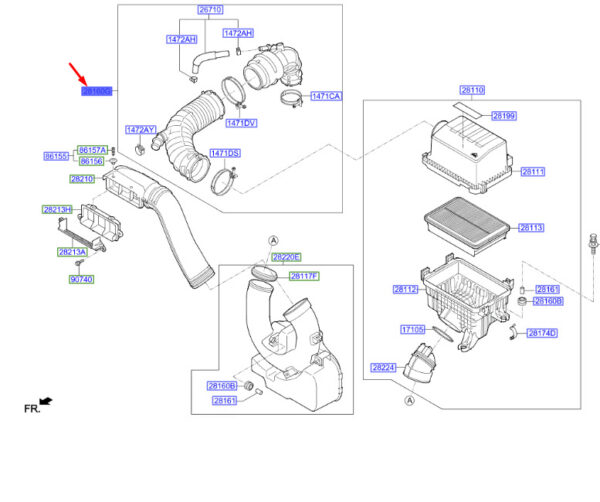 28140J9100 - Hyundai Kona MK1 Luftansaugrohr Schlauchbaugruppe 28140J9100 NEU ORIGINAL