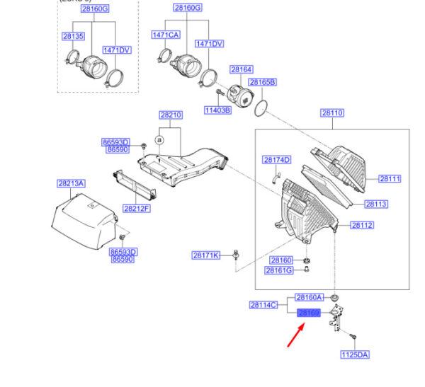 281662W100 - Hyundai Santa FE MK3 DM air filter mount 281662W100, original part