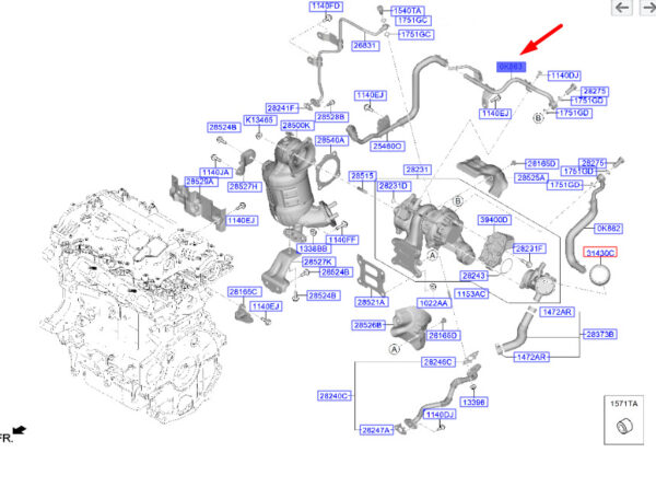 282362M810 - Hyundai Tucson NX4 MK4 Wasserauslass Turborohrbaugruppe 282362M810, Originalteil