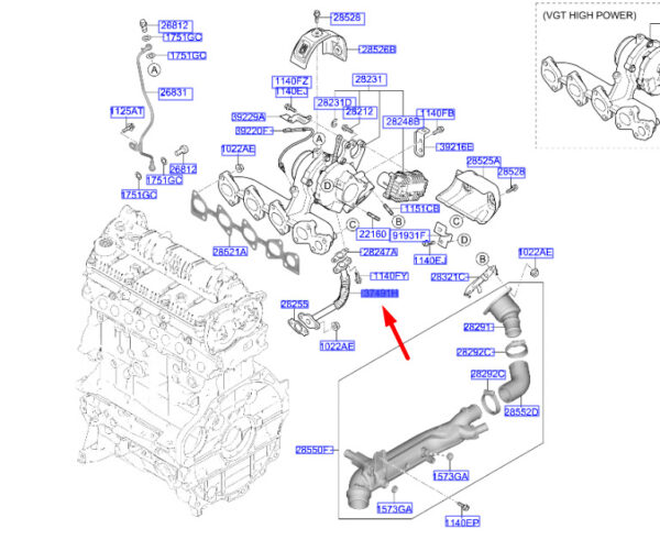 282422U010 - Hyundai Tucson NX4 MK4 Turbo Oil Drain Pipe 282422U010, Original