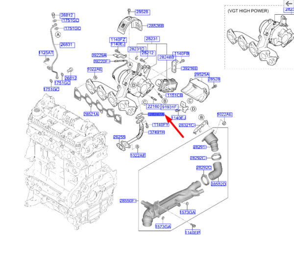 282424A000 - Hyundai Tucson NX4 MK4 Turbo Oil Drain Pipe B Gasket 282424A000 NEW ORIGINAL