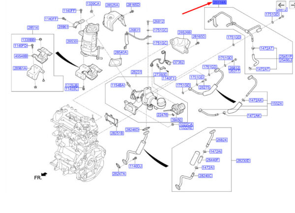 2825004560 - Hyundai Kona MK1 Turbo Water Drain Pipe 2825004560, Original Part