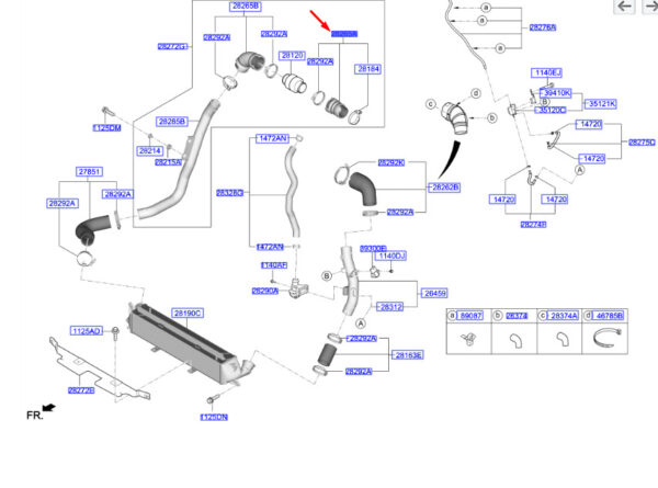 282512B760 - Hyundai Kona MK1 Intercooler Inlet A Hose 282512B760 NEW ORIGINAL