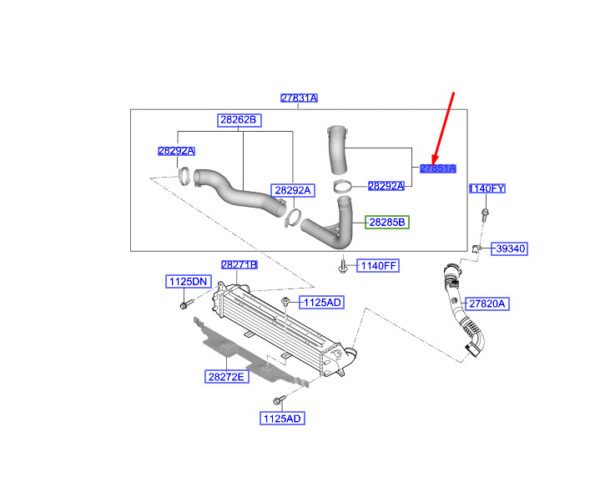 282562U000 - Hyundai Kona MK1 Intercooler Inlet Hose 282562U000, Original
