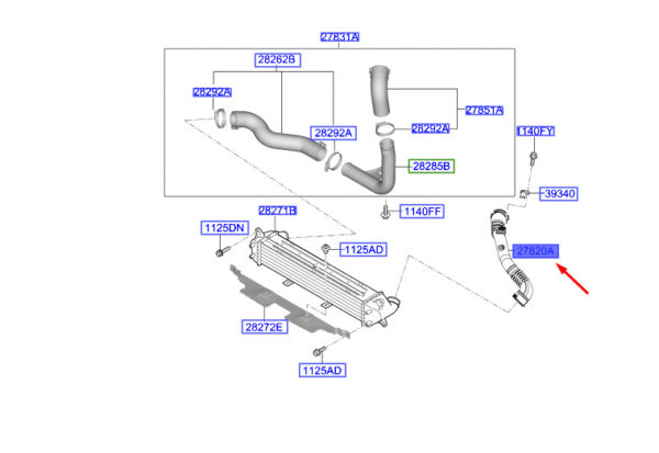 282602U000 - Hyundai Kona MK1 Intercooler Outlet Hose 282602U000, Original