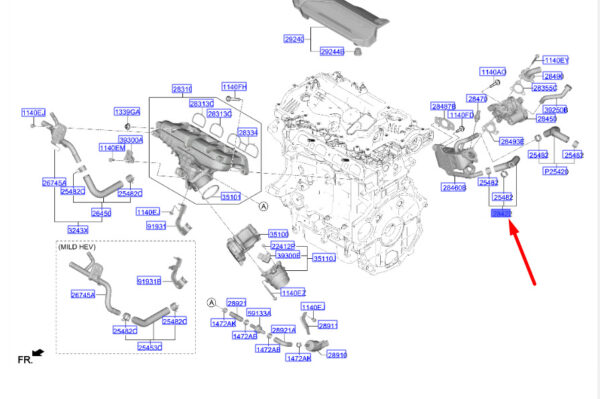 284212M800 - Hyundai Tucson NX4 EGR Radiator Hose A 284212M800, Original Part
