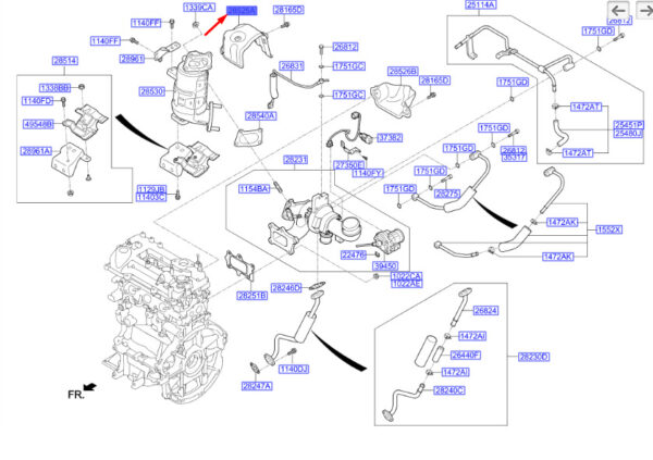 2852504500 - Hyundai Kona MK1 Turbo Heat Protection 2852504500, Original Part