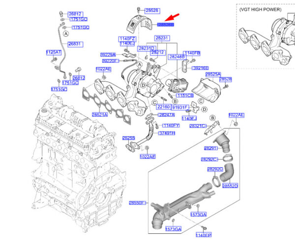 285262U001 - Hyundai Tucson NX4 MK4 Turbo Heat Protection 285262U001, Original