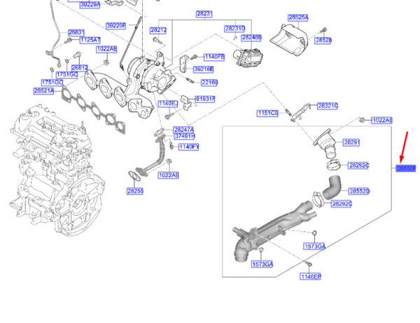285502U000 - Hyundai Kona MK1 Turbo-Auslasskanalbaugruppe 285502U000, neues Original
