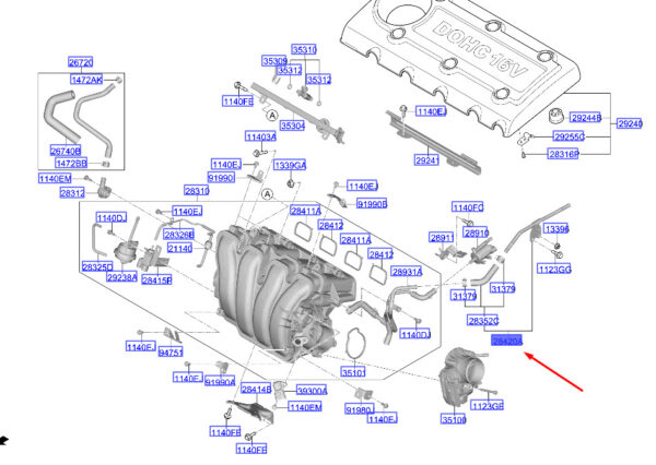 289322G000 - Hyundai Santa Fe MK3 DM Unterdruckrohr und Schlauchbaugruppe 289322G000 Original